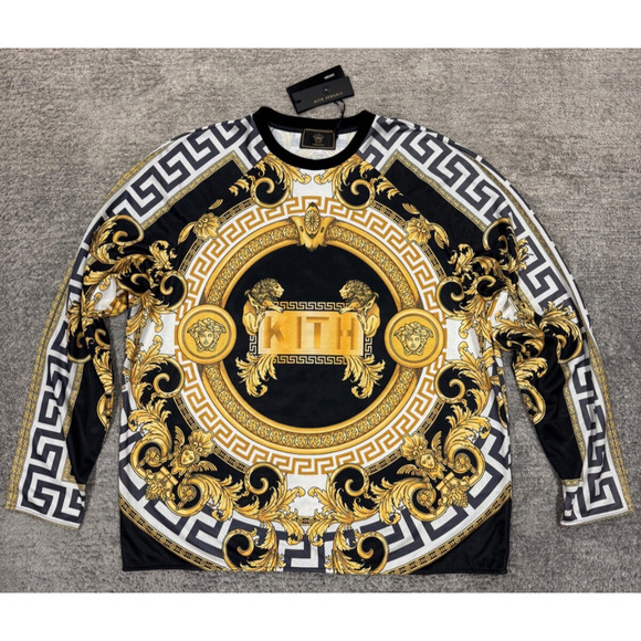 Kith x Versace Lion Tricot Crewneck Black Gold Logo Long Sleeve T-shirt Medium M - Picture 2 of 12